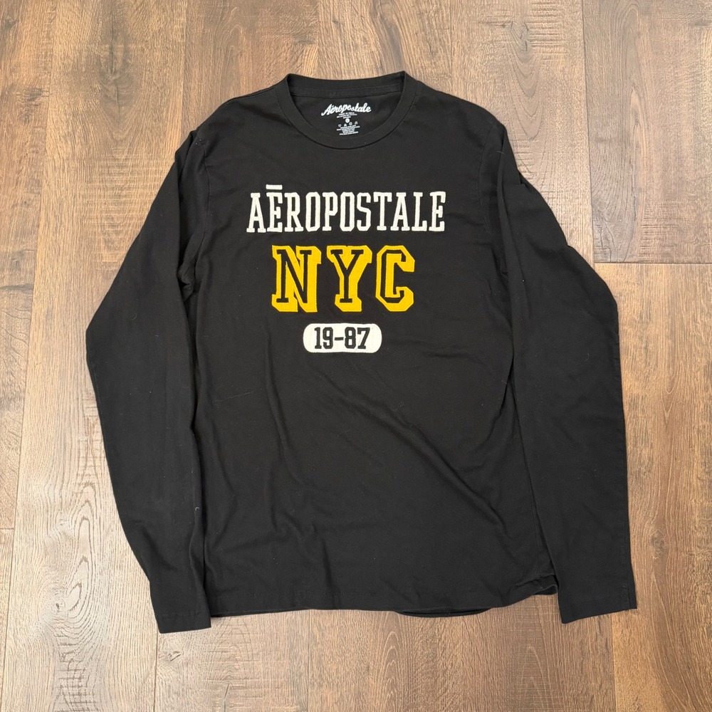 Aeropostale NYC 1987 Mens Large Black Long Sleeve Graphic T Shirt Logo